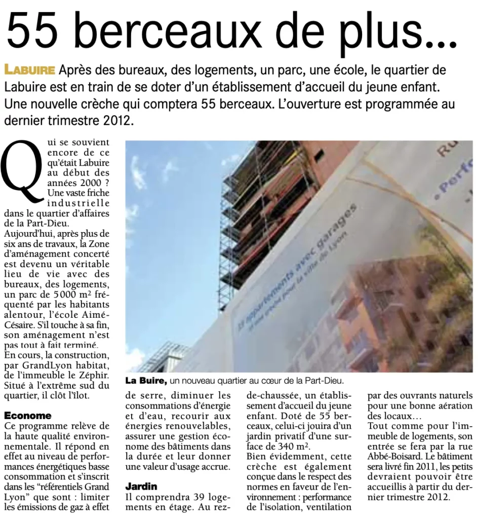 Crèche La Buire Lyon Part-Dieu Montchat Bada article de Lyon Citoyen septembre 2011